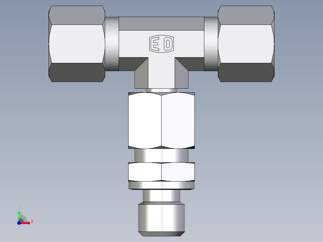 卡套式工业通用硬管接头EO_Assembled_adjustable_standpipe_branch_tee_EVT08LM71前视图