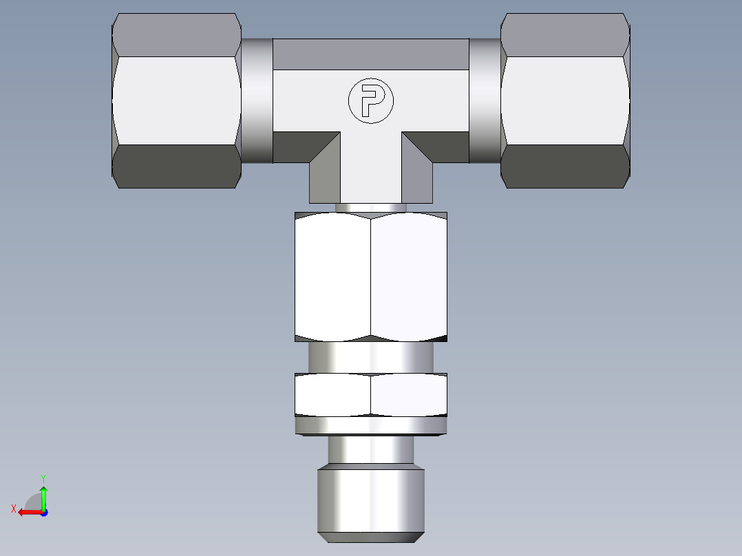 卡套式工业通用硬管接头EO_Assembled_adjustable_standpipe_branch_tee_EVT08LM71后视图