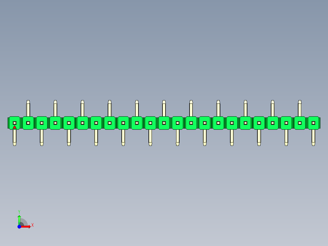 彩色公排针 100mil 2.54mm 系列-DS1022_green_23p_100mil_Type_SMT_R2_rev1.0前视图