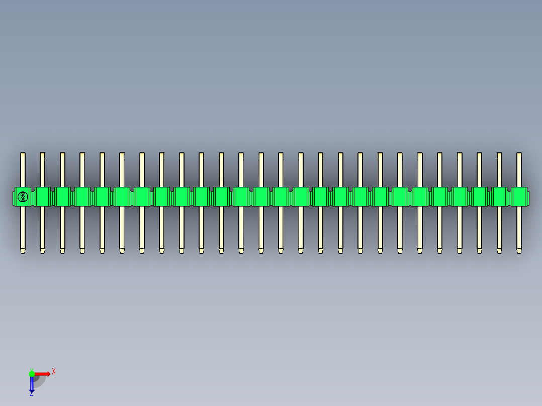 彩色公排针 100mil 2.54mm 系列-DS1022_green_2x26p_100mil_TypeD_rev1.0俯视图