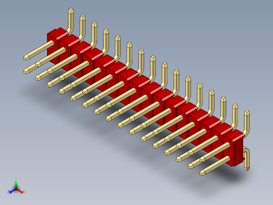彩色公排针 100mil 2.54mm 系列-DS1022_red_32p_100mil_TypeSMT_rev1.0正等轴测图