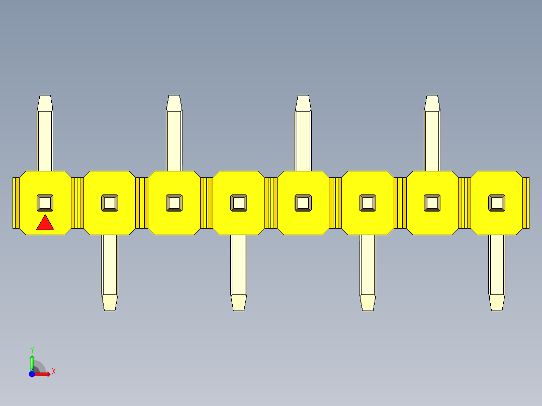 彩色公排针 100mil 2.54mm 系列-DS1022_yellow_08p_100mil_Type_SMT_R1_rev1.0前视图