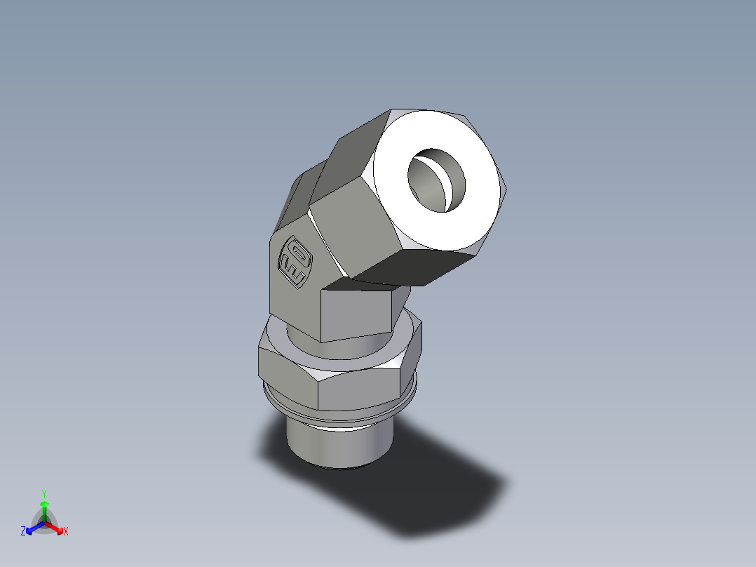 卡套式工业通用硬管接头EO_Adjustable_locknut_45_deg_elbow_VEE10SMORCF正等轴测图