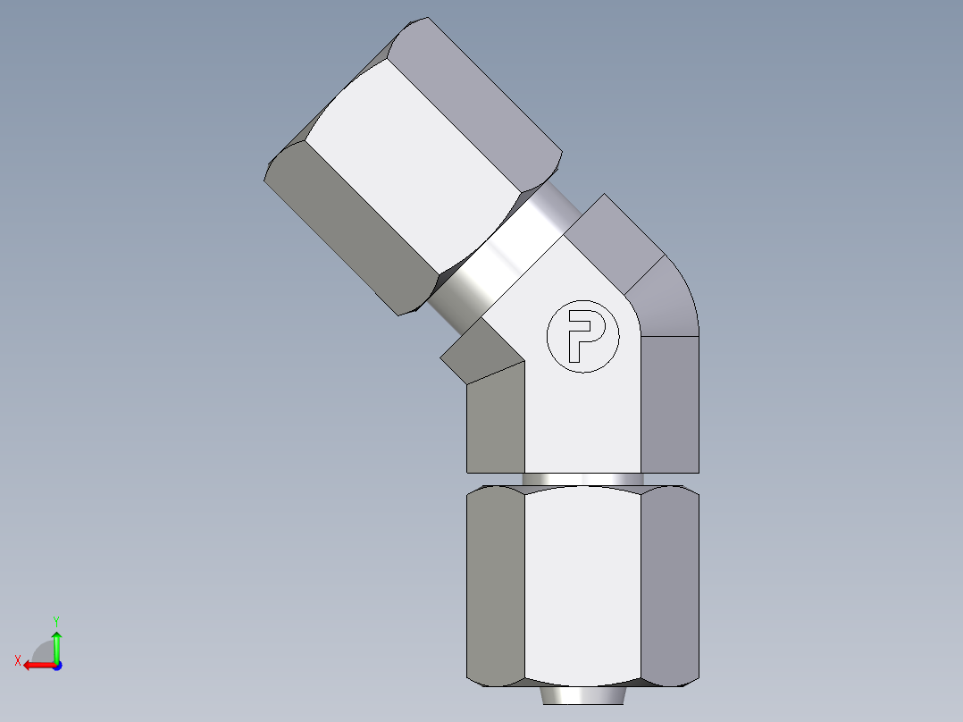 卡套式工业通用硬管接头EO_Swivel_nut_45_deg_elbow_EV06LCF后视图