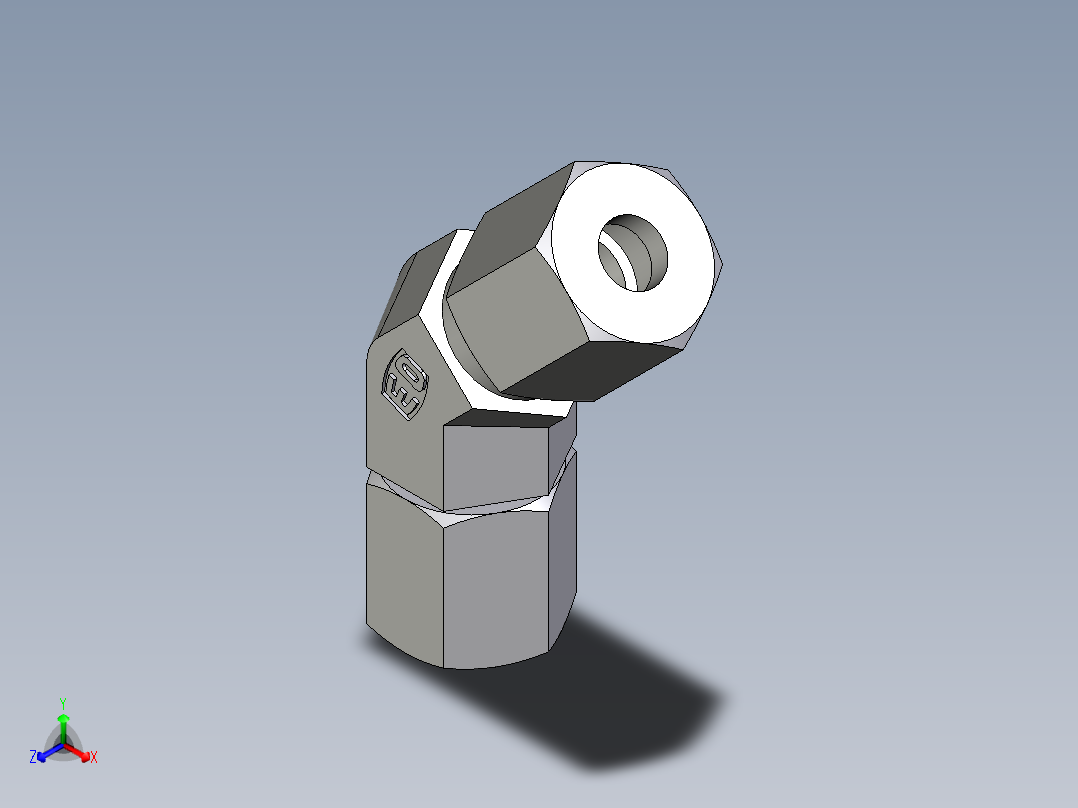 卡套式工业通用硬管接头EO_Swivel_nut_45_deg_elbow_EV06LCF正等轴测图