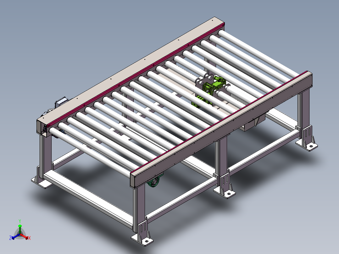 2M单层积放辊筒线sw14可编辑正等轴测图