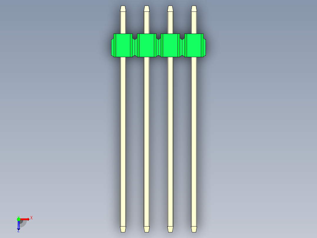彩色公头100mil（2.54mm）系列-DS1021_green_1x04p_100mil_Type19_rev1.0俯视图