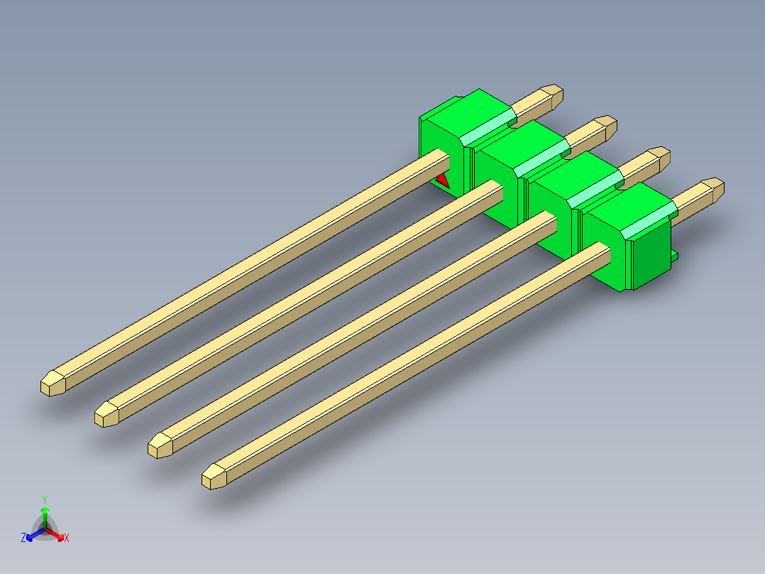 彩色公头100mil（2.54mm）系列-DS1021_green_1x04p_100mil_Type19_rev1.0正等轴测图
