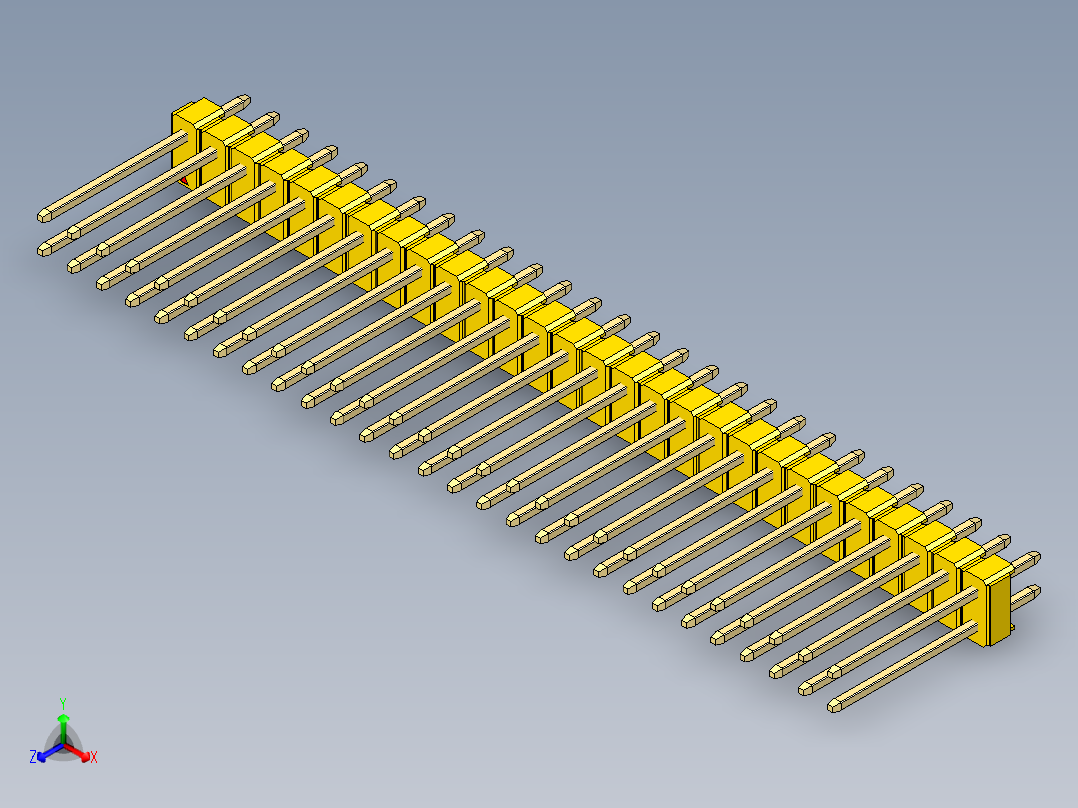 彩色公头100mil（2.54mm）系列-DS1021_yellow_2x28p_100mil_Type5_rev1.0正等轴测图