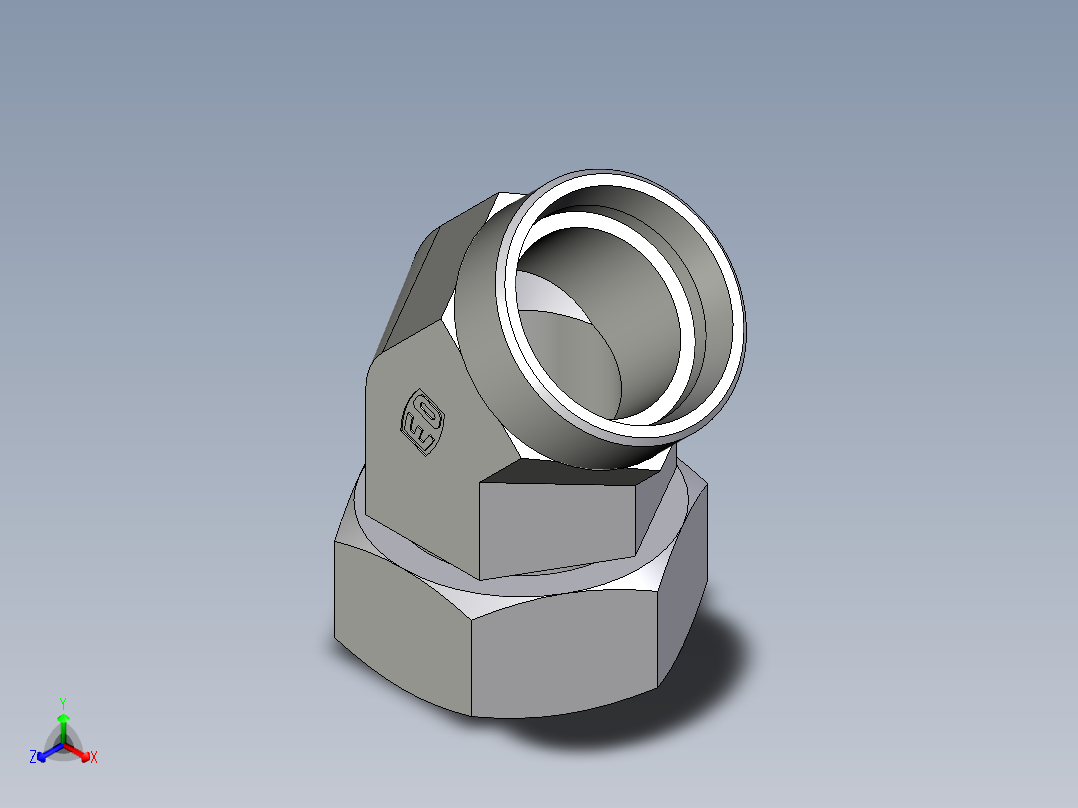 卡套式工业通用硬管接头EO_Swivel_nut_45_deg_elbow_EV42LOMDCF正等轴测图