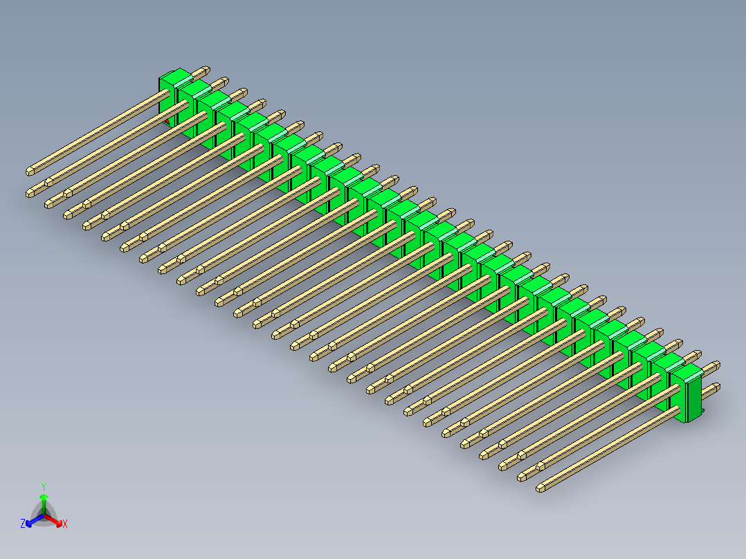 彩色公头100mil（2.54mm）系列-DS1021_green_2x28p_100mil_Type19_rev1.0正等轴测图