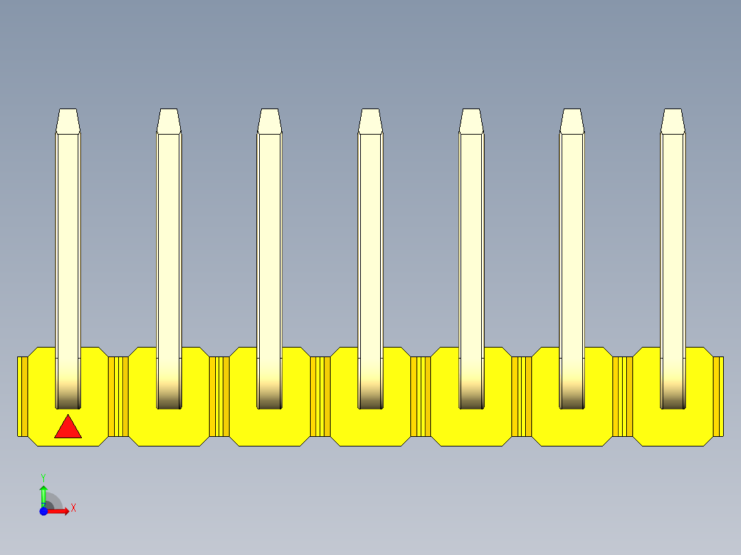 彩色公排针 100mil 2.54mm 系列-DS1022_yellow_07p_100mil_TypeU_rev1.0前视图