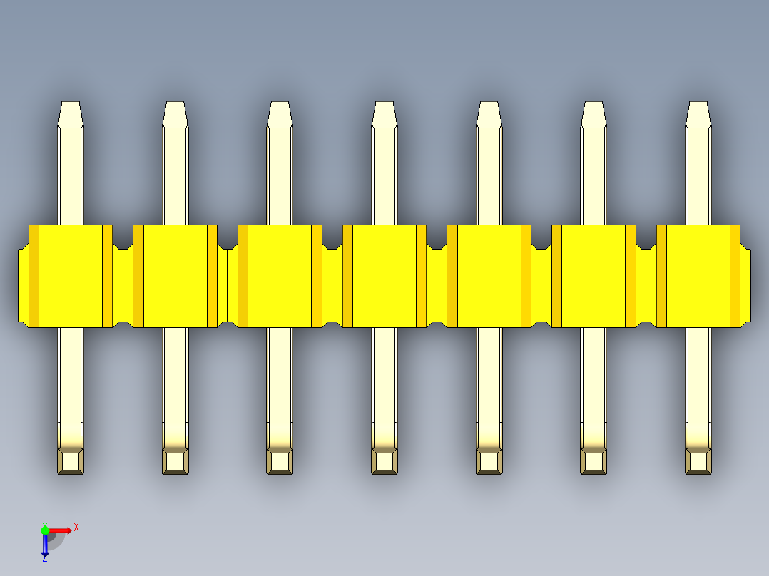 彩色公排针 100mil 2.54mm 系列-DS1022_yellow_07p_100mil_TypeU_rev1.0俯视图
