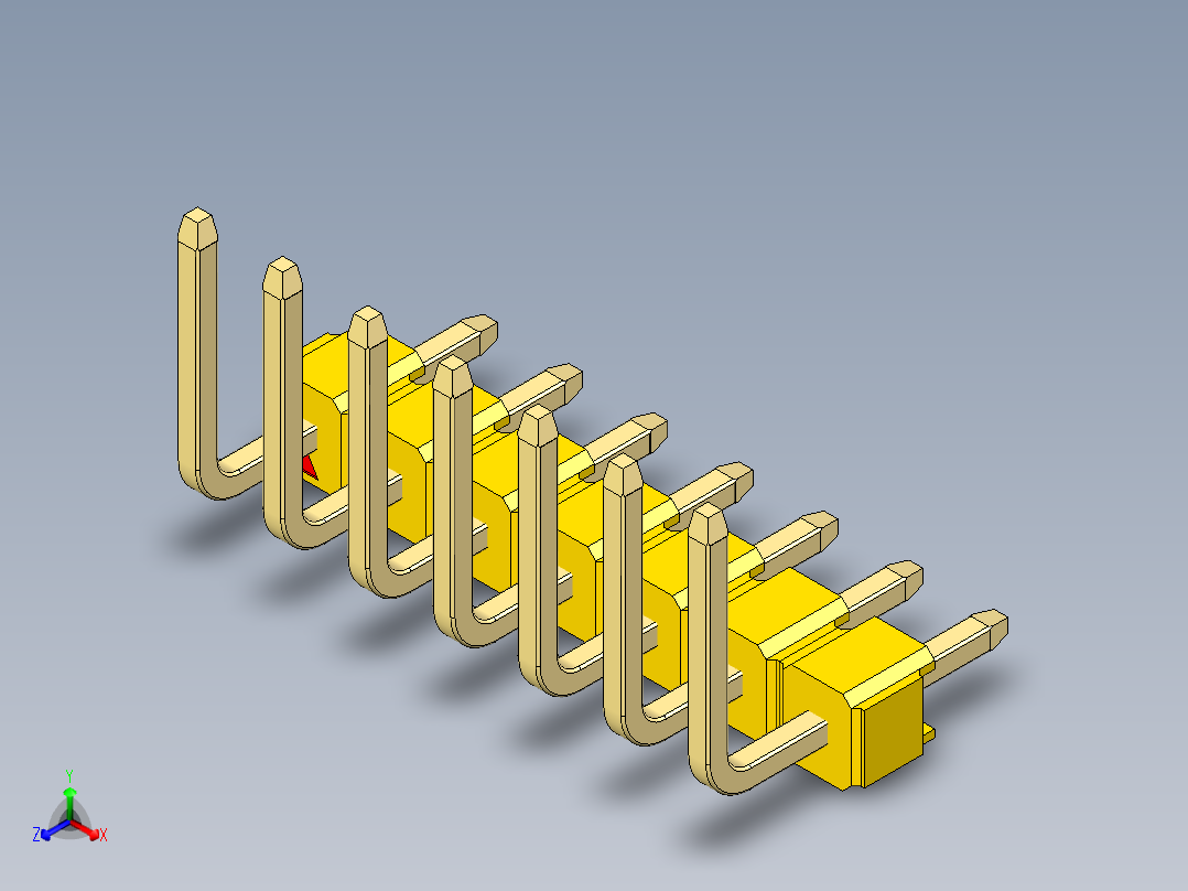 彩色公排针 100mil 2.54mm 系列-DS1022_yellow_07p_100mil_TypeU_rev1.0正等轴测图