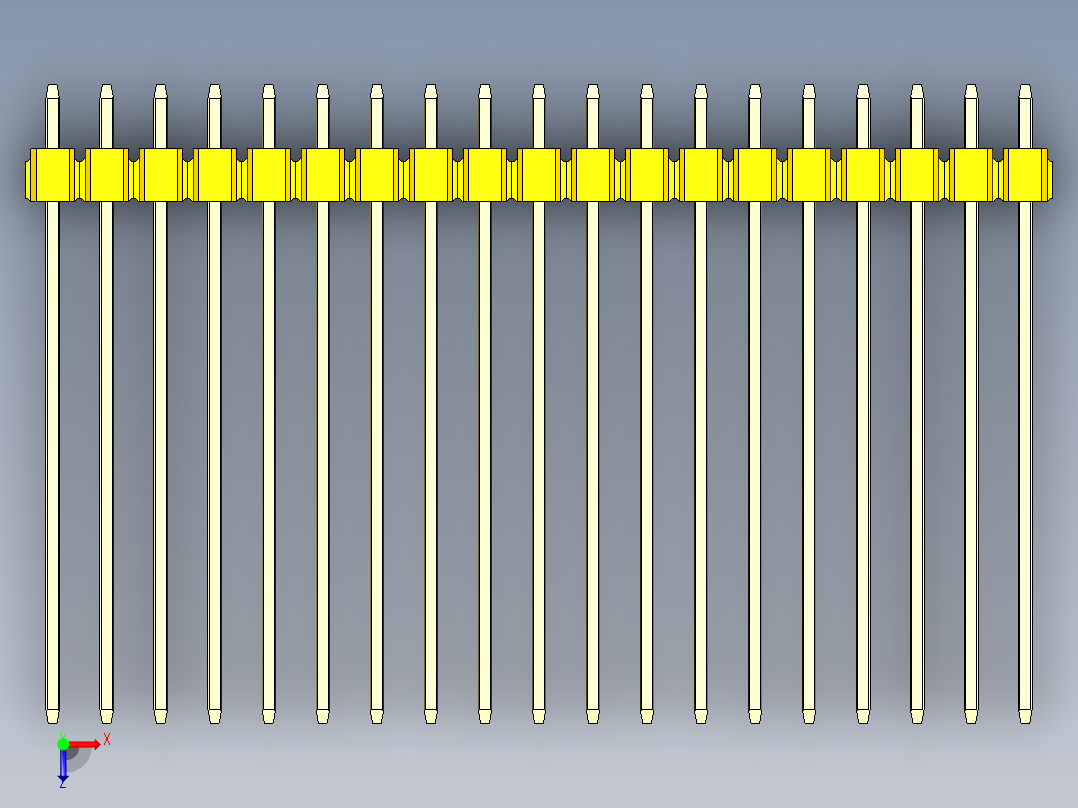 彩色公头100mil（2.54mm）系列-DS1021_yellow_1x19p_100mil_Type43_rev1.0俯视图