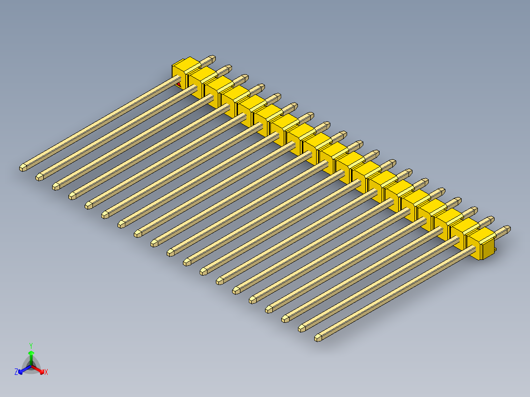 彩色公头100mil（2.54mm）系列-DS1021_yellow_1x19p_100mil_Type43_rev1.0正等轴测图