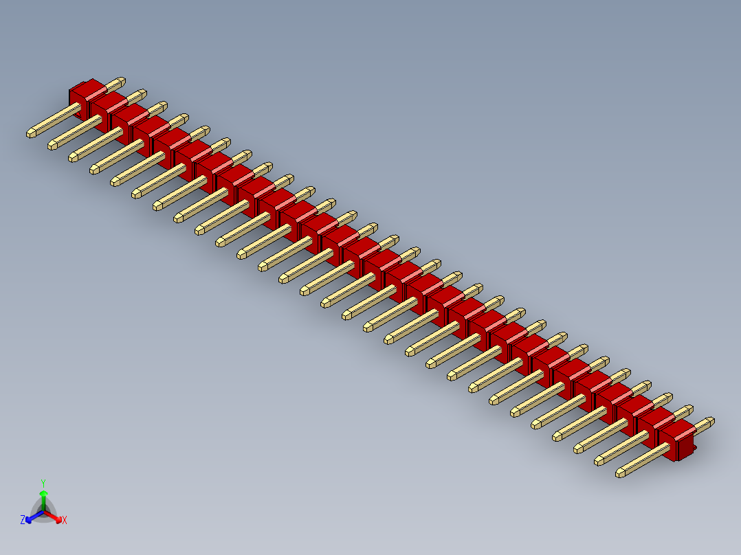 彩色公头100mil（2.54mm）系列-DS1021_red_1x29p_100mil_Type1_rev1.0正等轴测图