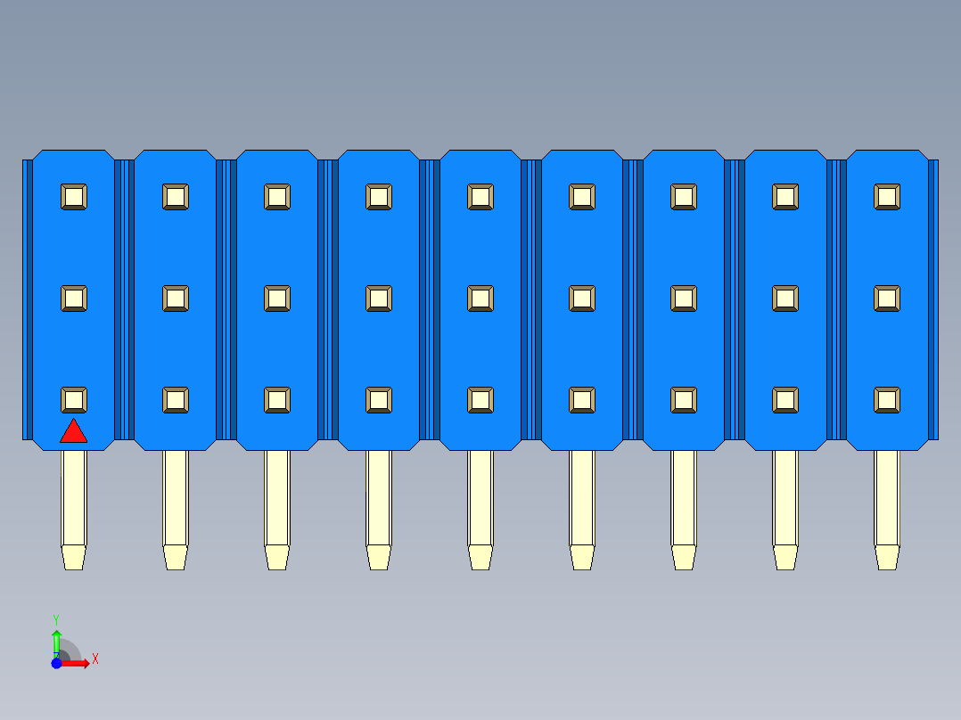 彩色公排针 100mil 2.54mm 系列-DS1022_blue_3x09p_100mil_TypeD_rev1.0前视图