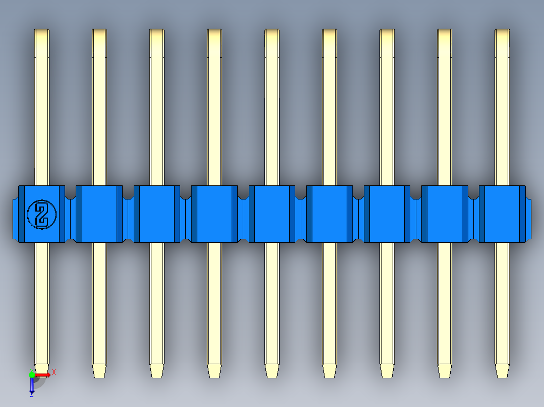 彩色公排针 100mil 2.54mm 系列-DS1022_blue_3x09p_100mil_TypeD_rev1.0俯视图
