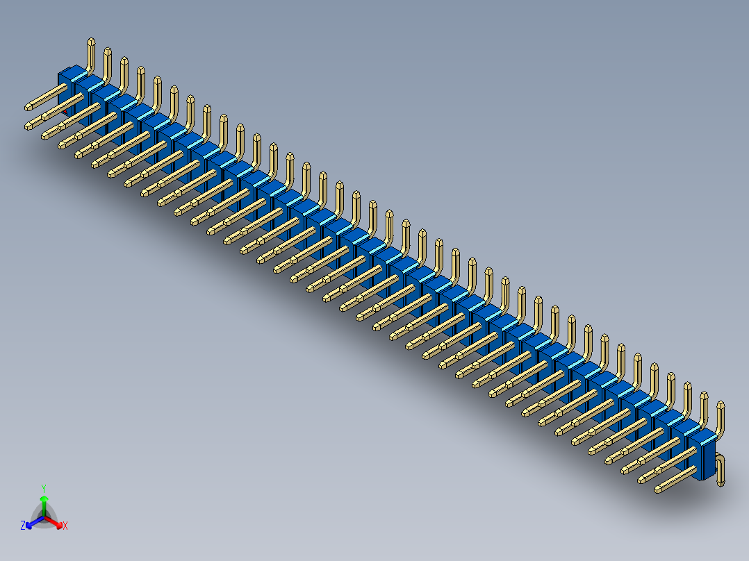 彩色公排针 100mil 2.54mm 系列-DS1022_blue_78p_100mil_TypeSMT_rev1.0正等轴测图