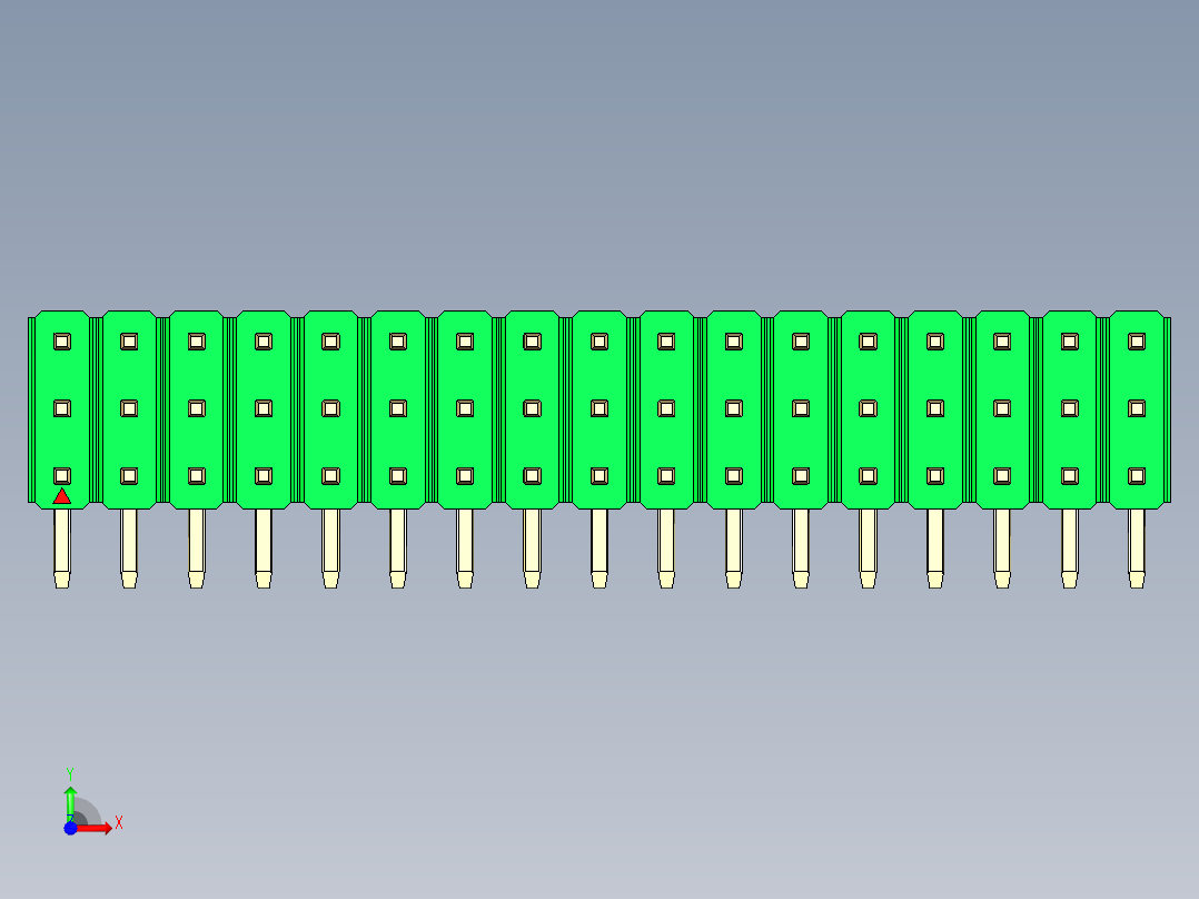 彩色公排针 100mil 2.54mm 系列-DS1022_green_3x17p_100mil_TypeD_rev1.0前视图