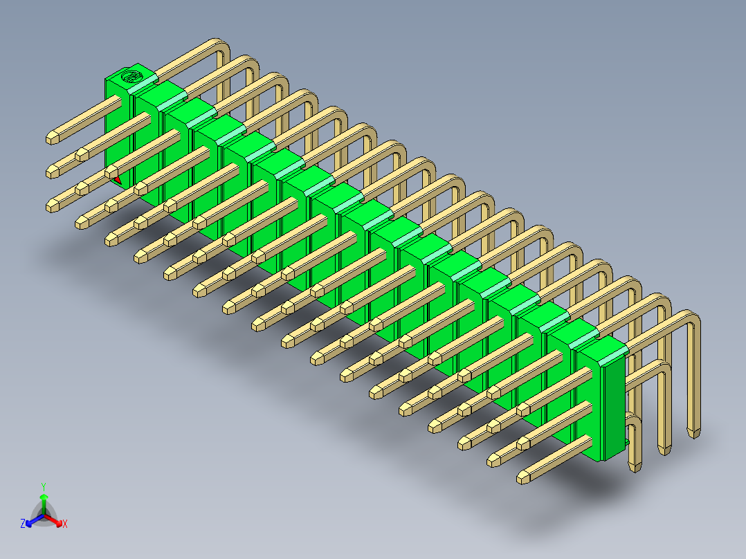 彩色公排针 100mil 2.54mm 系列-DS1022_green_3x17p_100mil_TypeD_rev1.0正等轴测图