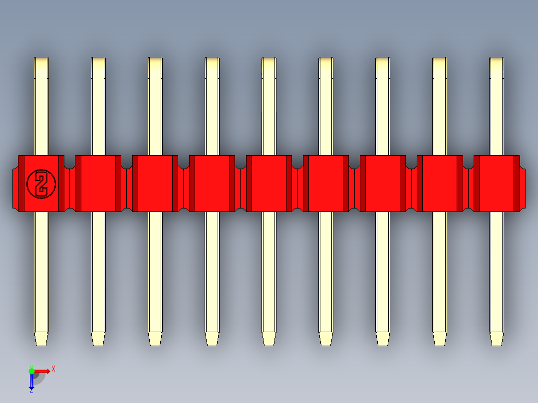 彩色公排针 100mil 2.54mm 系列-DS1022_red_2x09p_100mil_TypeD_rev1.0俯视图