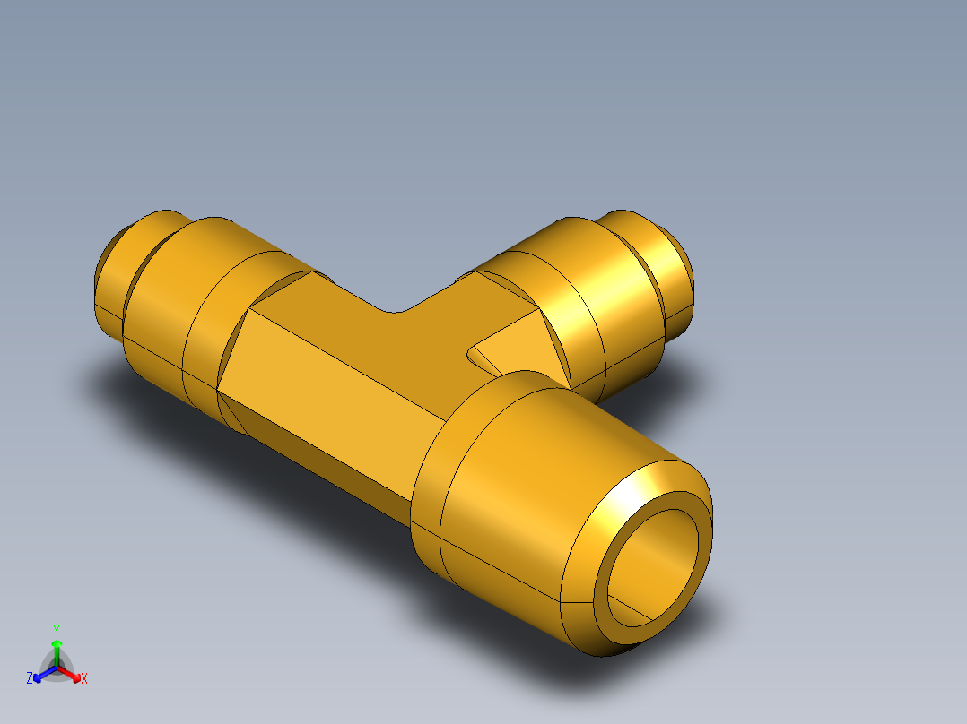 扩口式工业通用硬管接头Male Run Tee 151F-4-4正等轴测图