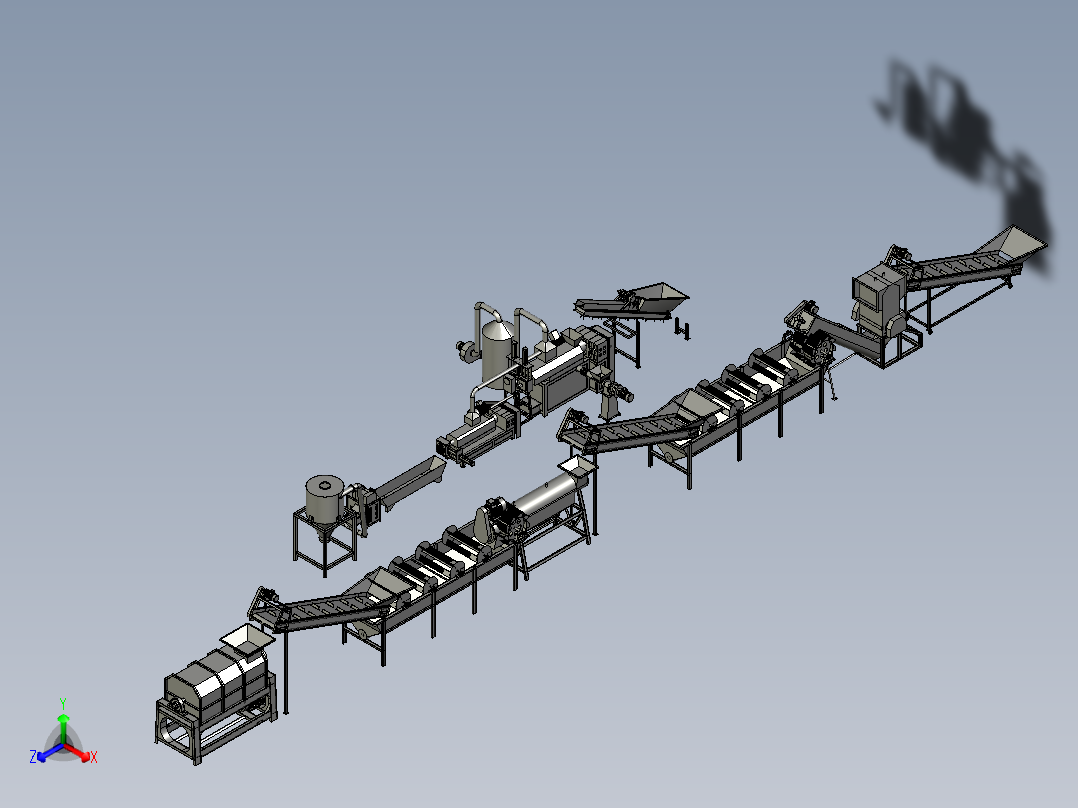 薄膜撕碎破碎清洗挤干生产线step前视图