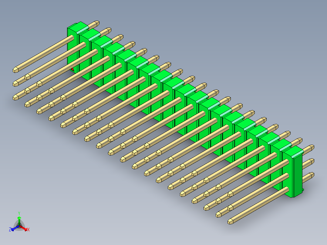 彩色公头100mil（2.54mm）系列-DS1021_green_3x19p_100mil_Type5_rev1.0正等轴测图