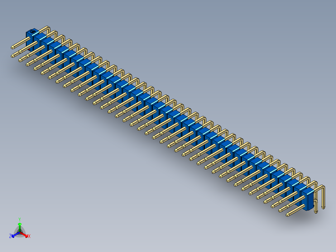 彩色公排针 100mil 2.54mm 系列-DS1022_blue_2x38p_100mil_TypeD_rev1.0正等轴测图