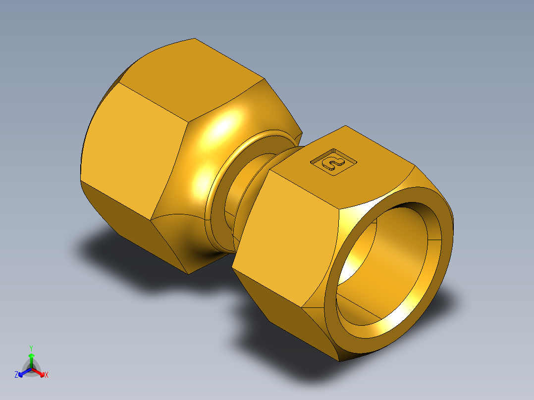 扩口式工业通用硬管接头Swivel Nut Valve Connector 14FSV-6正等轴测图