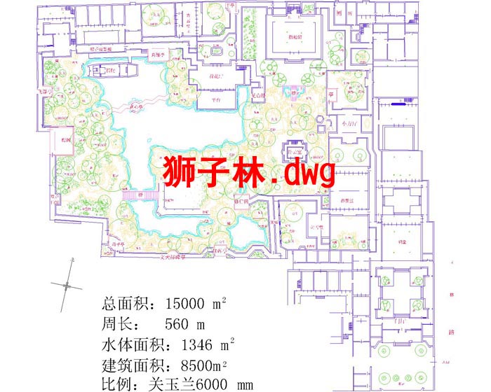 园林假山瀑布喷泉景观之五个古典苏州园林CAD平面图纸