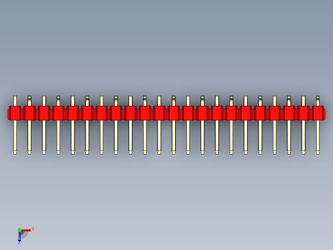 彩色公排针 100mil 2.54mm 系列-DS1022_red_22p_100mil_Type_SMT_R2_rev1.0俯视图