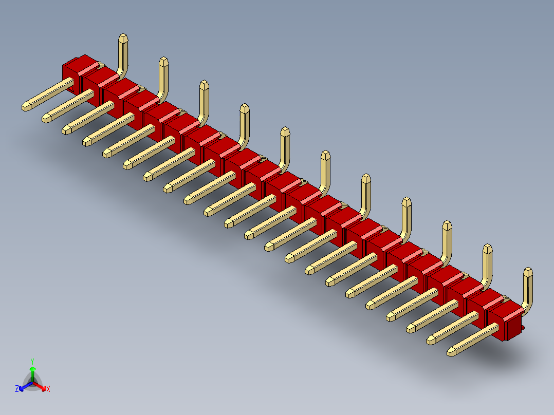 彩色公排针 100mil 2.54mm 系列-DS1022_red_22p_100mil_Type_SMT_R2_rev1.0正等轴测图