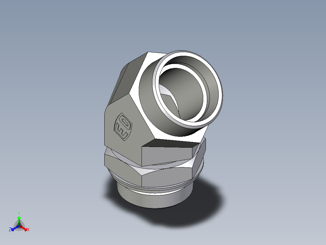 卡套式工业通用硬管接头EO_Adjustable_locknut_45_deg_elbow_VEE35LROMDCF正等轴测图