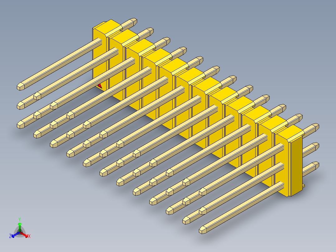 彩色公头100mil（2.54mm）系列-DS1021_yellow_3x12p_100mil_Type5_rev1.0正等轴测图