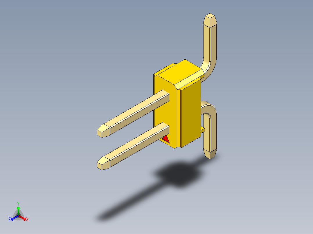 彩色公排针 100mil 2.54mm 系列-DS1022_yellow_02p_100mil_TypeSMT_rev1.0正等轴测图