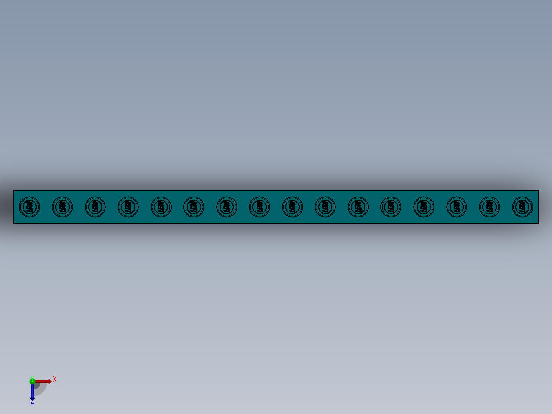 乐高机械组积木（横梁）-3703 Teal Technic Brick 1 x 16 with Holes俯视图