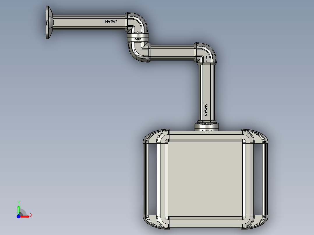 向下固定底座+中间连接器+转角+箱体连接器+控制箱前视图