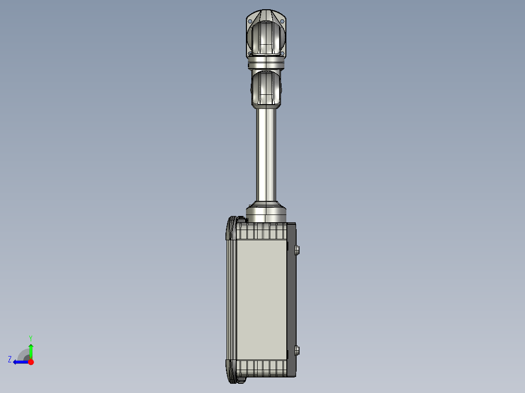 向下固定底座+中间连接器+转角+箱体连接器+控制箱右视图