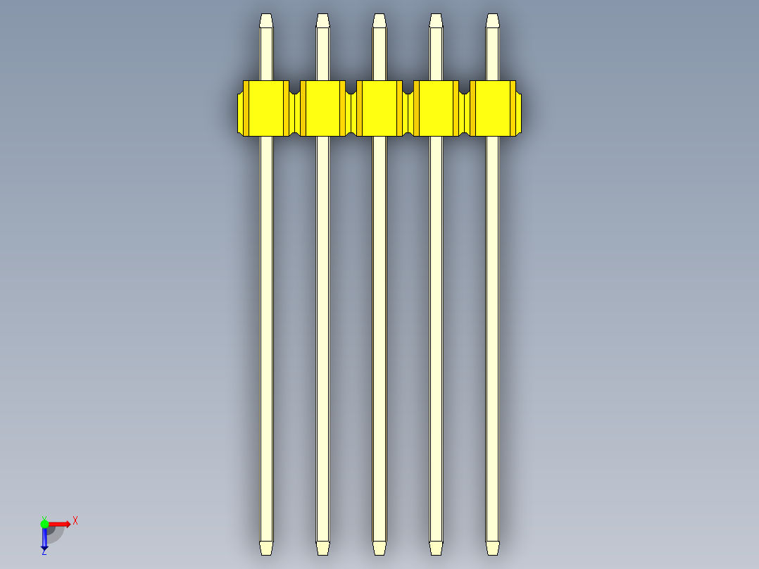 彩色公头100mil（2.54mm）系列-DS1021_yellow_1x05p_100mil_Type19_rev1.0俯视图
