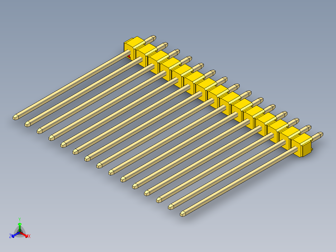 彩色公头100mil（2.54mm）系列-DS1021_yellow_1x15p_100mil_Type43_rev1.0正等轴测图