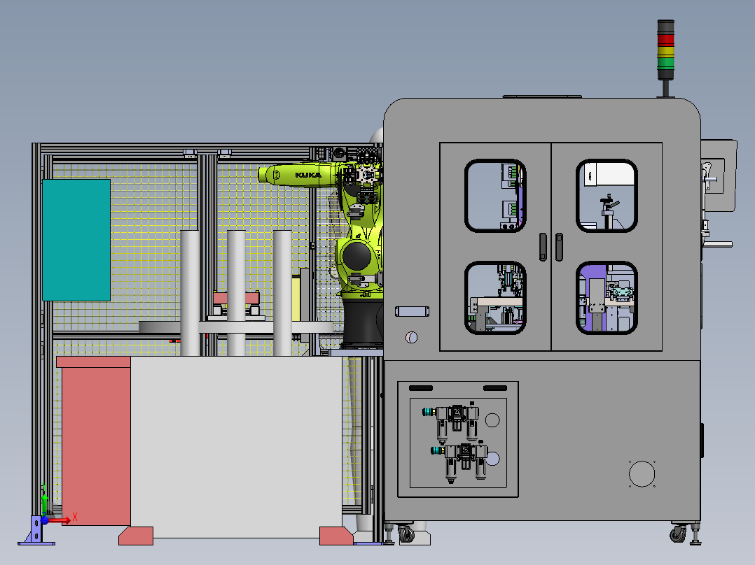 塑胶件成型机自动上下料（sw20可编辑+工程图）前视图