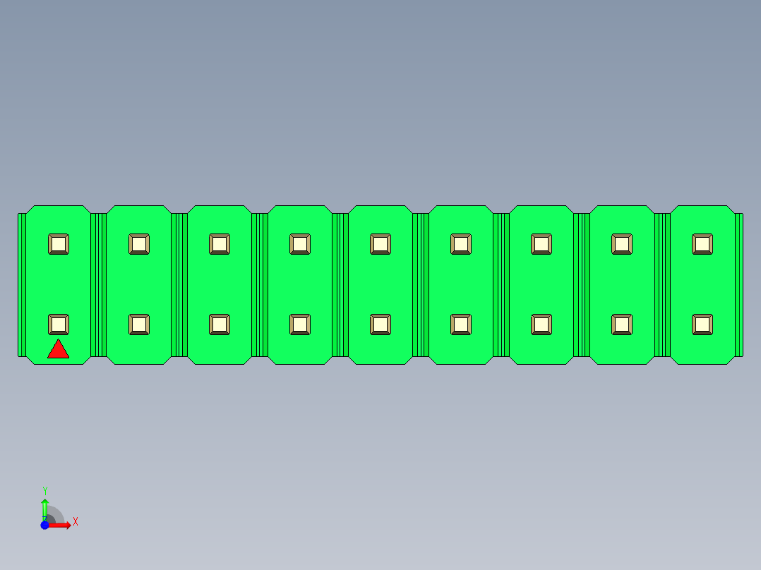 彩色公头100mil（2.54mm）系列-DS1021_green_2x09p_100mil_Type19_rev1.0前视图