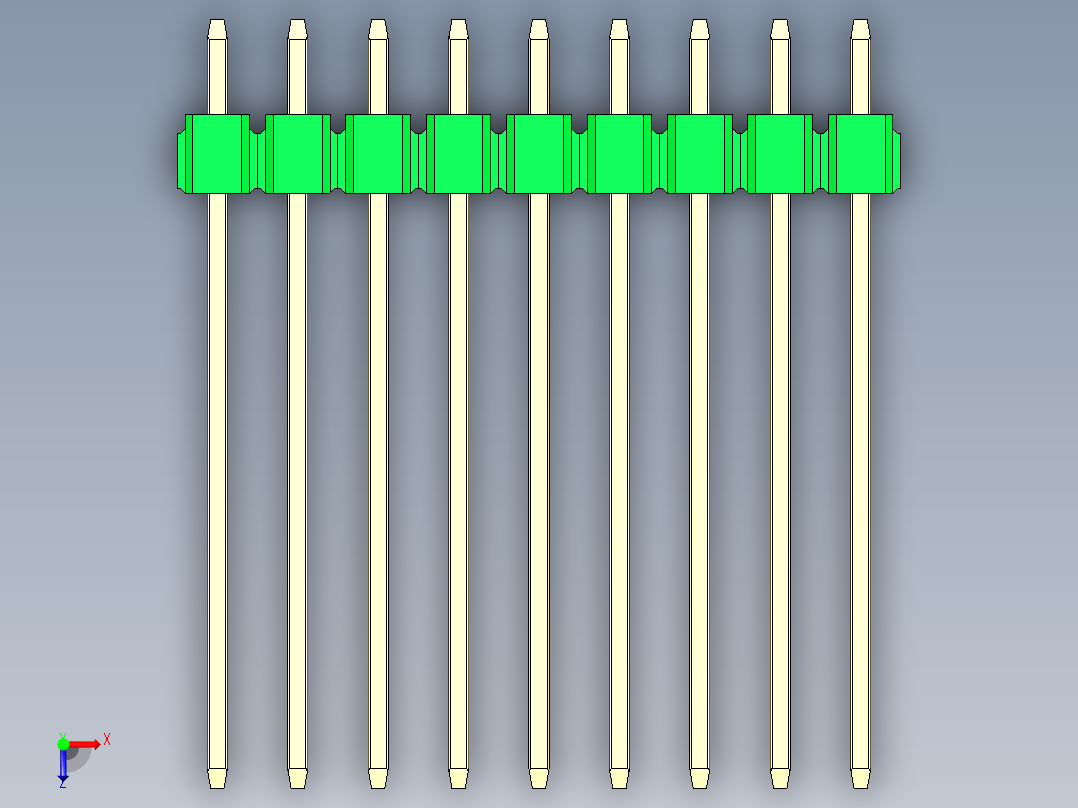 彩色公头100mil（2.54mm）系列-DS1021_green_2x09p_100mil_Type19_rev1.0俯视图