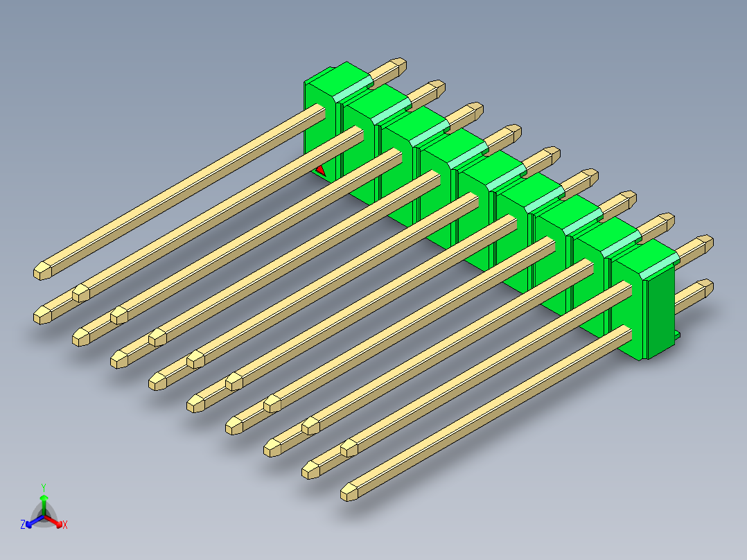 彩色公头100mil（2.54mm）系列-DS1021_green_2x09p_100mil_Type19_rev1.0正等轴测图