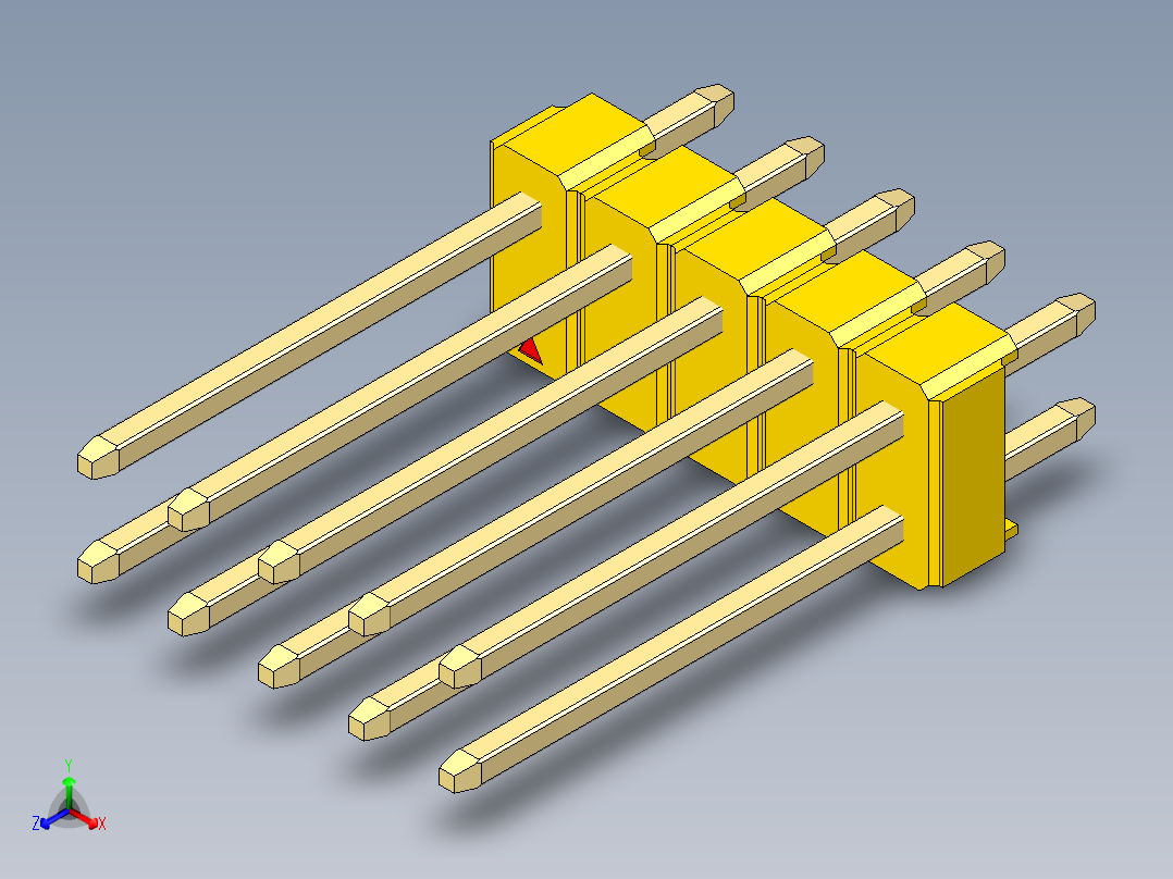 彩色公头100mil（2.54mm）系列-DS1021_yellow_2x05p_100mil_Type5_rev1.0正等轴测图