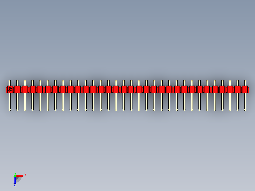 彩色公排针 100mil 2.54mm 系列-DS1022_red_1x32p_100mil_TypeD_rev1.0俯视图
