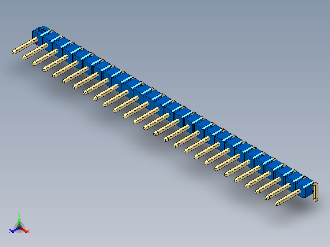 彩色公排针 100mil 2.54mm 系列-DS1022_blue_1x27p_100mil_TypeD_rev1.0正等轴测图
